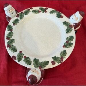 Foreside Santa Pedestal Plate Stand Christmas Green Red Holiday Server Dish